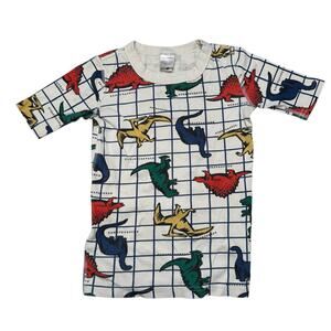 HANNA ANDERSSON Dinosaur Grid Organic Cotton Pajama Top Size 10 140 Short Sleeve